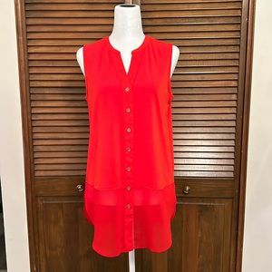 Carmen Short Sleeve Red V-Neck Tunic Shirt Size S